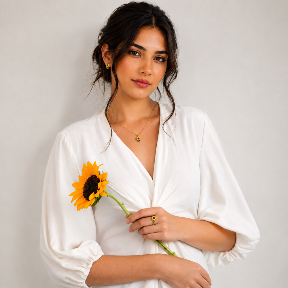 Carved Sunflower Crystal Pendant Necklace