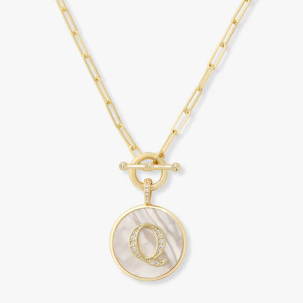 Initial Medallion Pendant Toggle Clasp Necklace