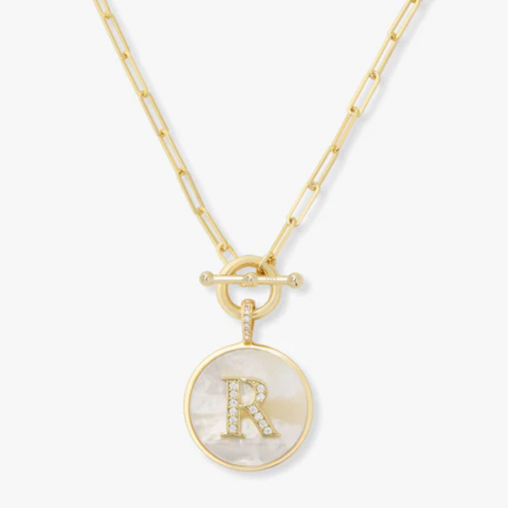 Initial Medallion Pendant Toggle Clasp Necklace