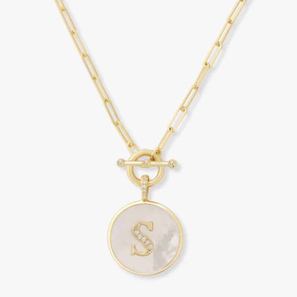 Initial Medallion Pendant Toggle Clasp Necklace