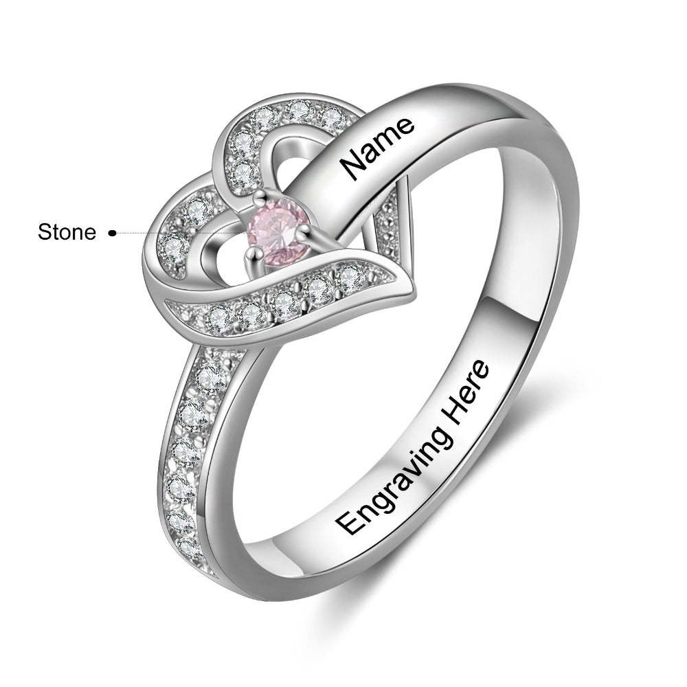Sterling Silver Personalized Name And Birthstone Engraved Ring-Florence Scovel