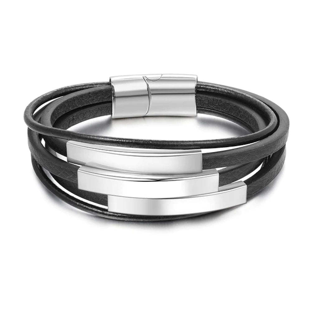 Stainless Steel Multilayer Leather Bracelet for Men-Florence Scovel