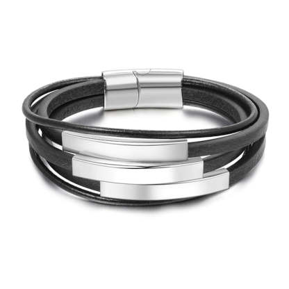 Stainless Steel Multilayer Leather Bracelet for Men-Florence Scovel