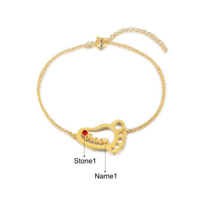 Personalized Baby Feet Custom 1 Name 1 Stone Bracelet-Florence Scovel