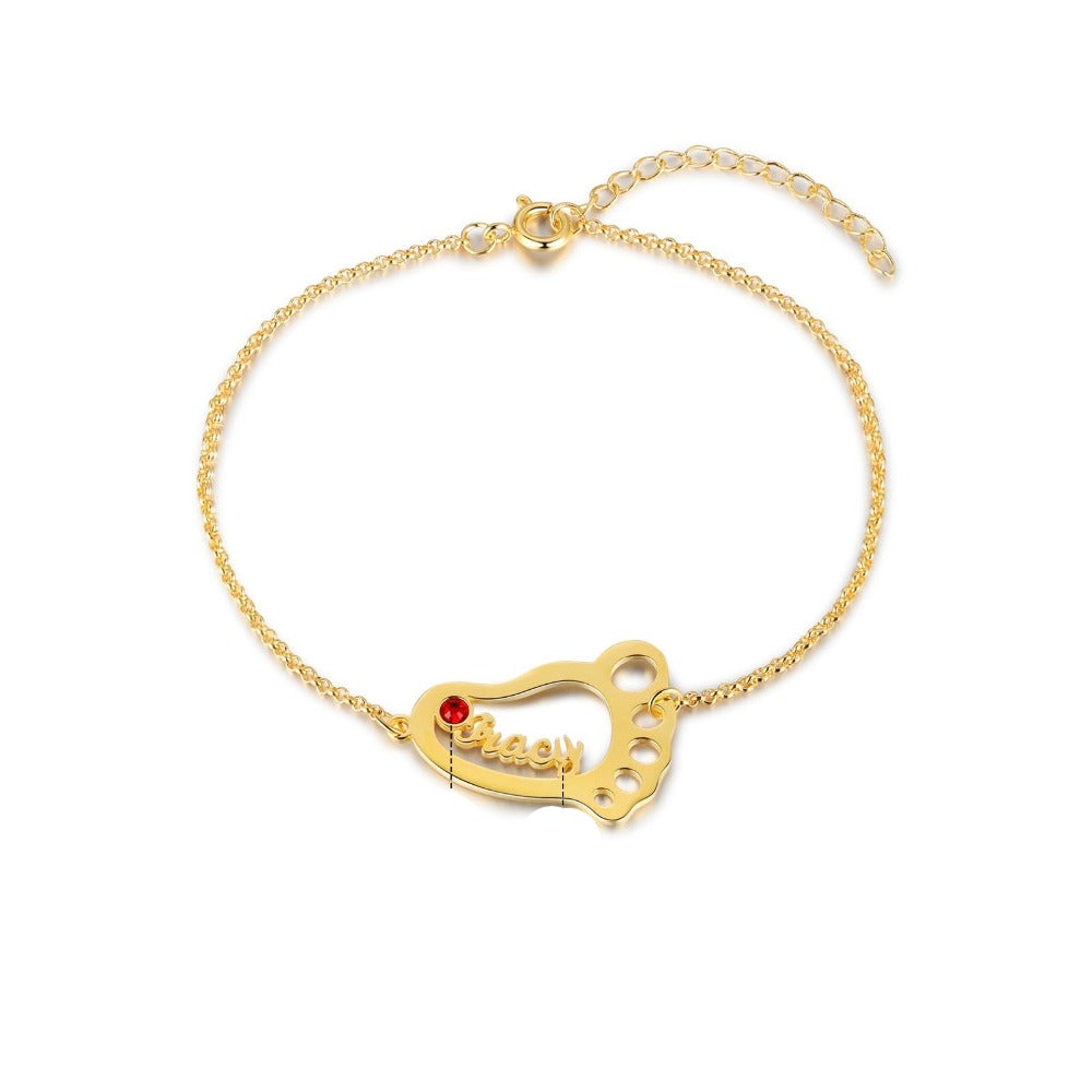 Personalized Baby Feet Custom 1 Name 1 Stone Bracelet-Florence Scovel