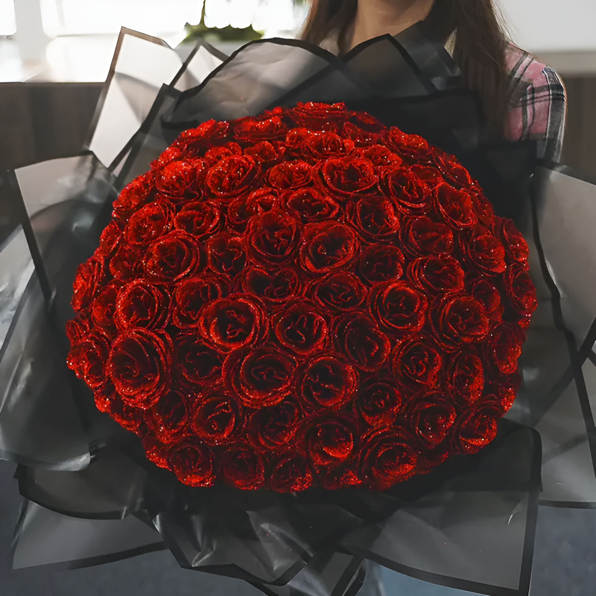 Customizable Glitter Rose Bouquet With Decorative Crown And Butterflies-Florence Scovels