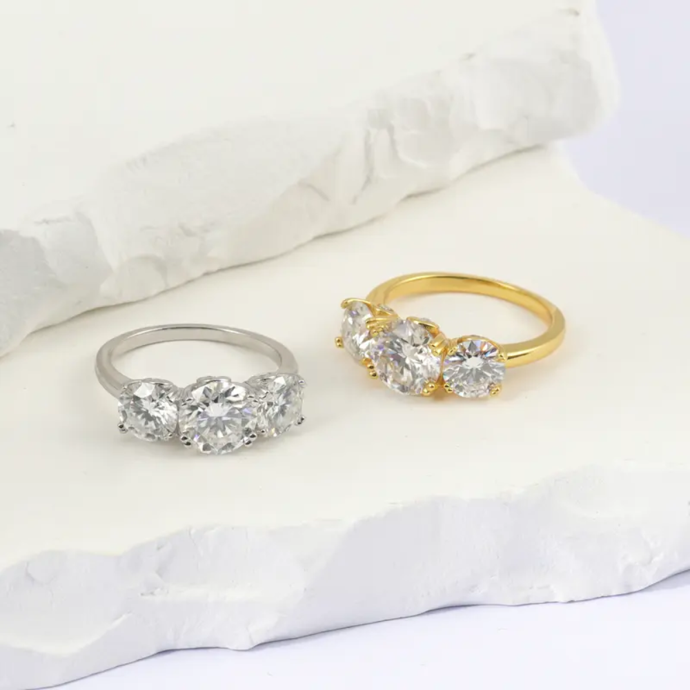 Moissanite 4ct Three Stone Prong Engagement Ring Copper Ring