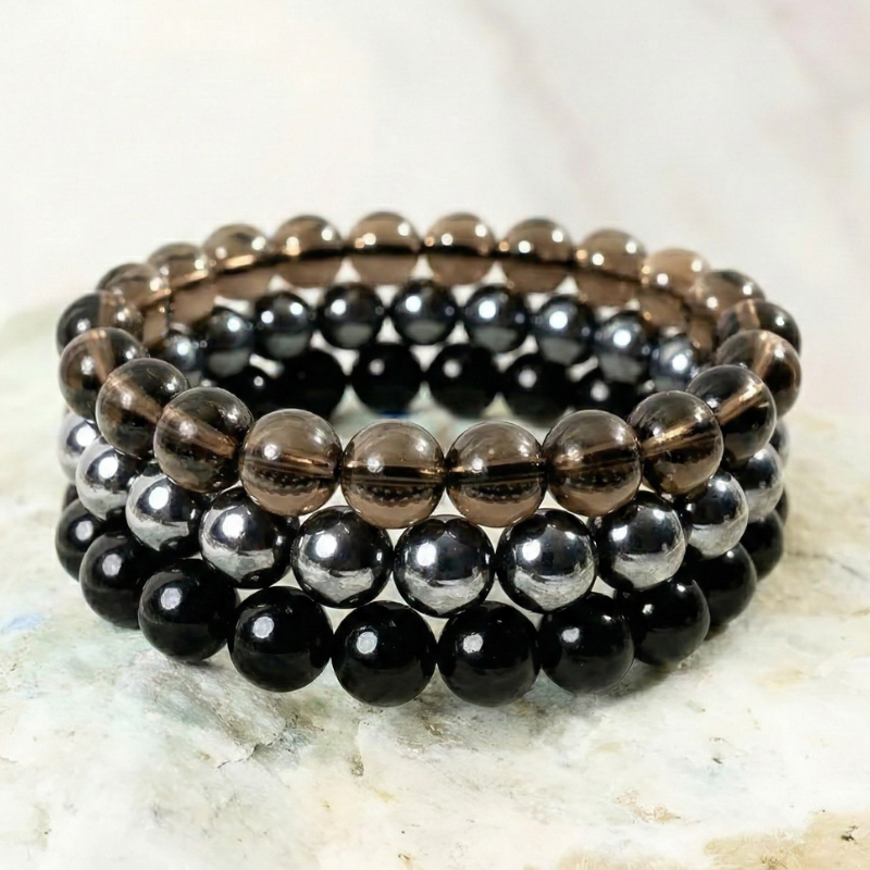 Set Of 3 Crystal Energy Bracelet Stack 