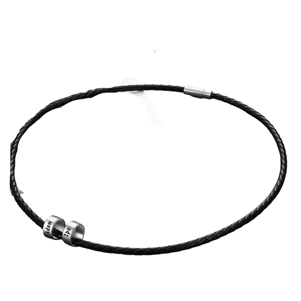 Personalized Men Leather Necklaces With 2 Beads-Florence Scovel