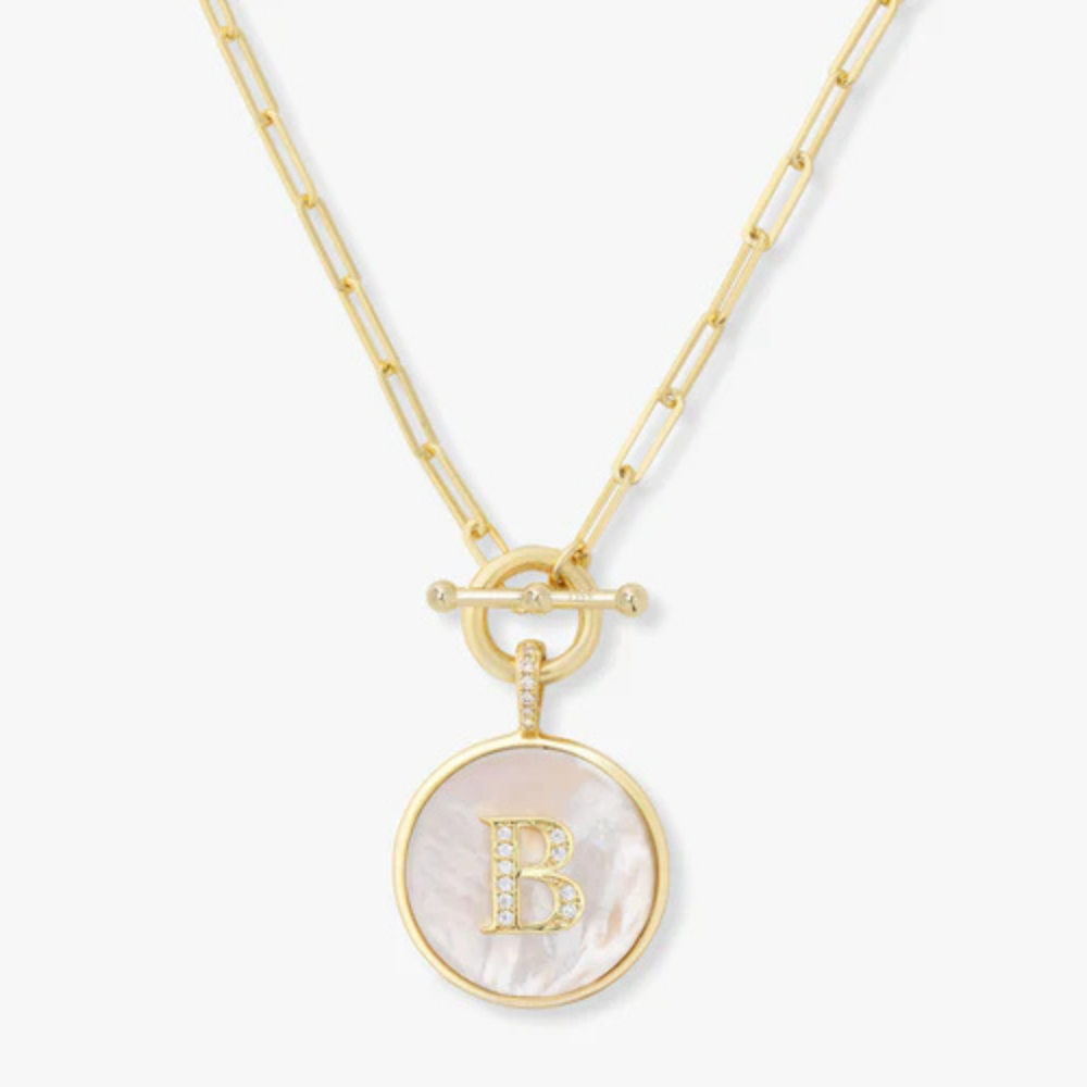 Initial Medallion Pendant Toggle Clasp Necklace