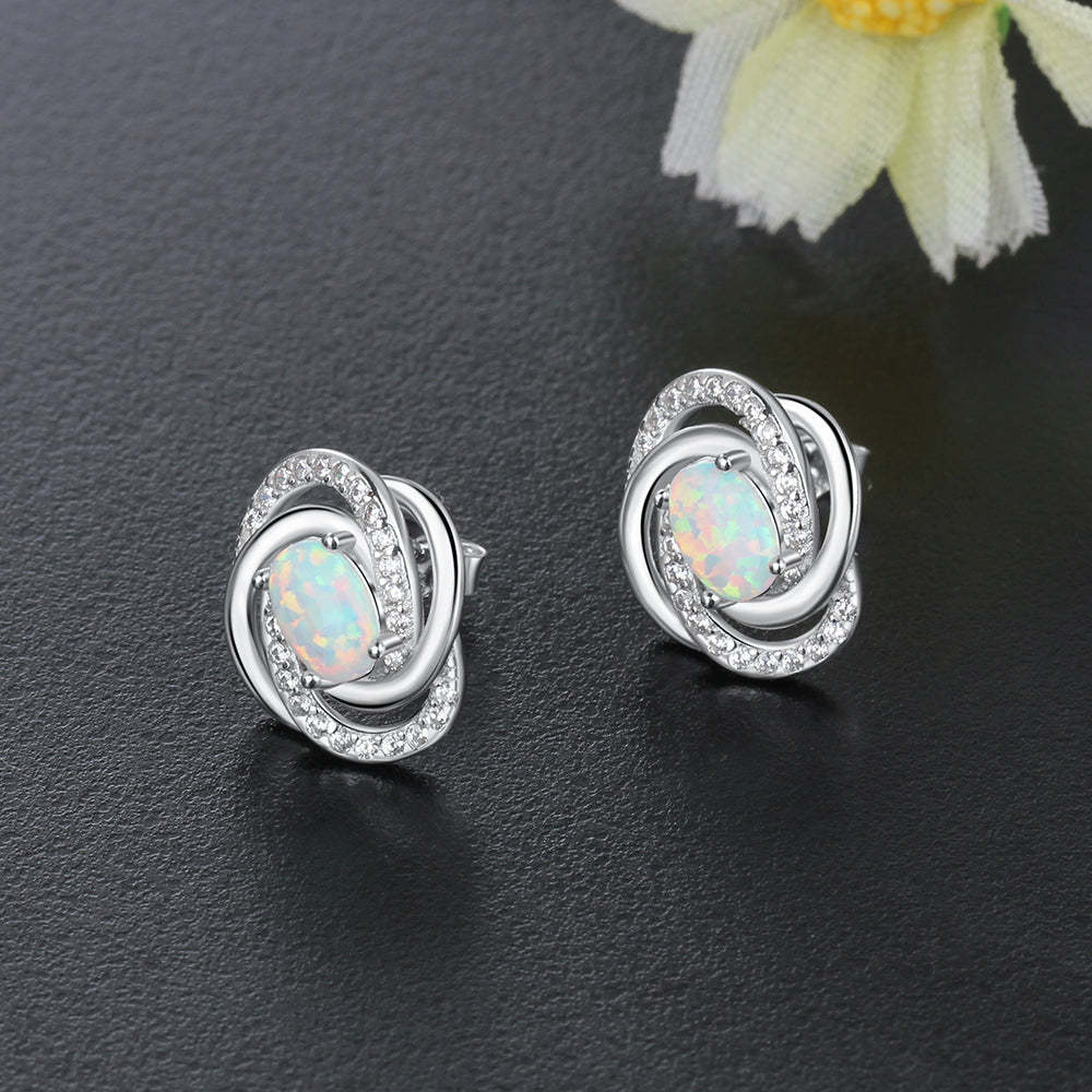 Spiral Pattern Shape Milky Opal Stone Earring-Florence Scovel