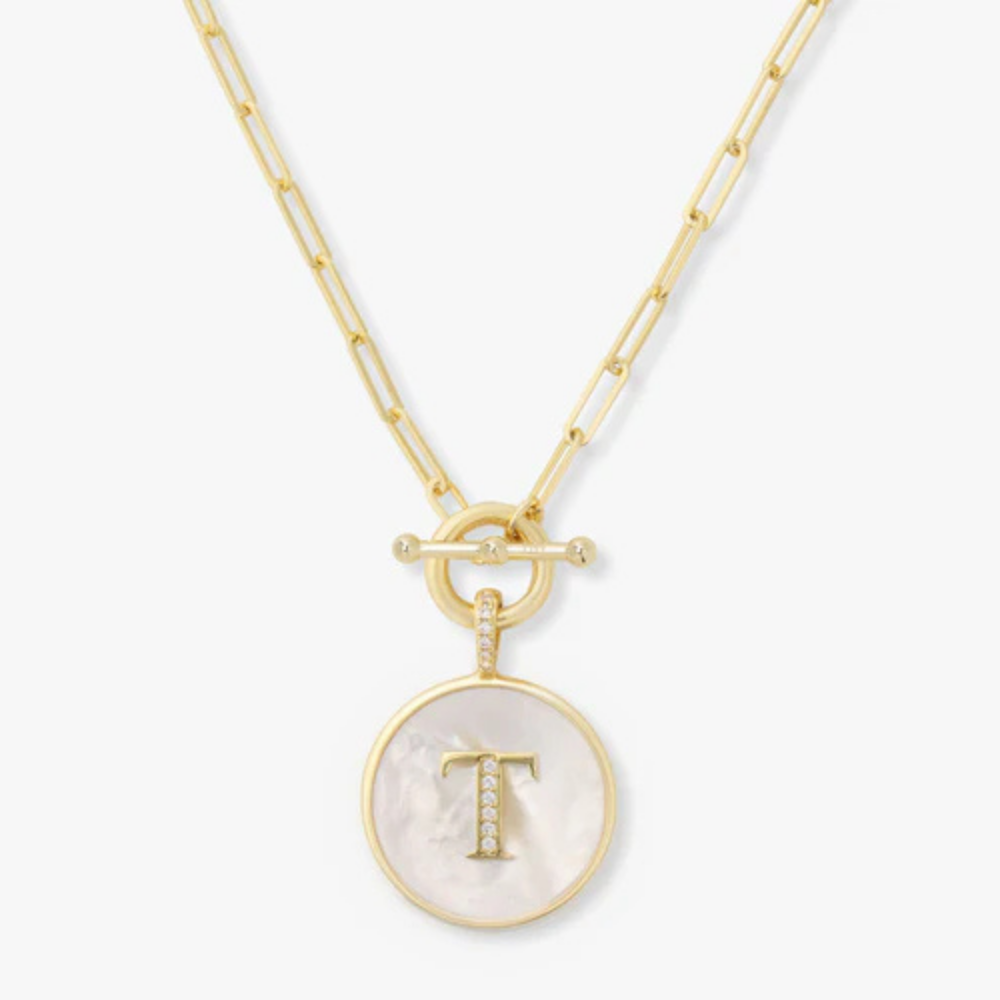 Initial Medallion Pendant Toggle Clasp Necklace