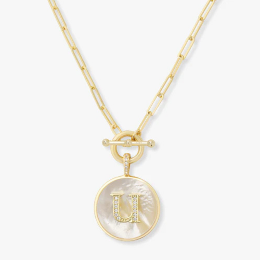 Initial Medallion Pendant Toggle Clasp Necklace