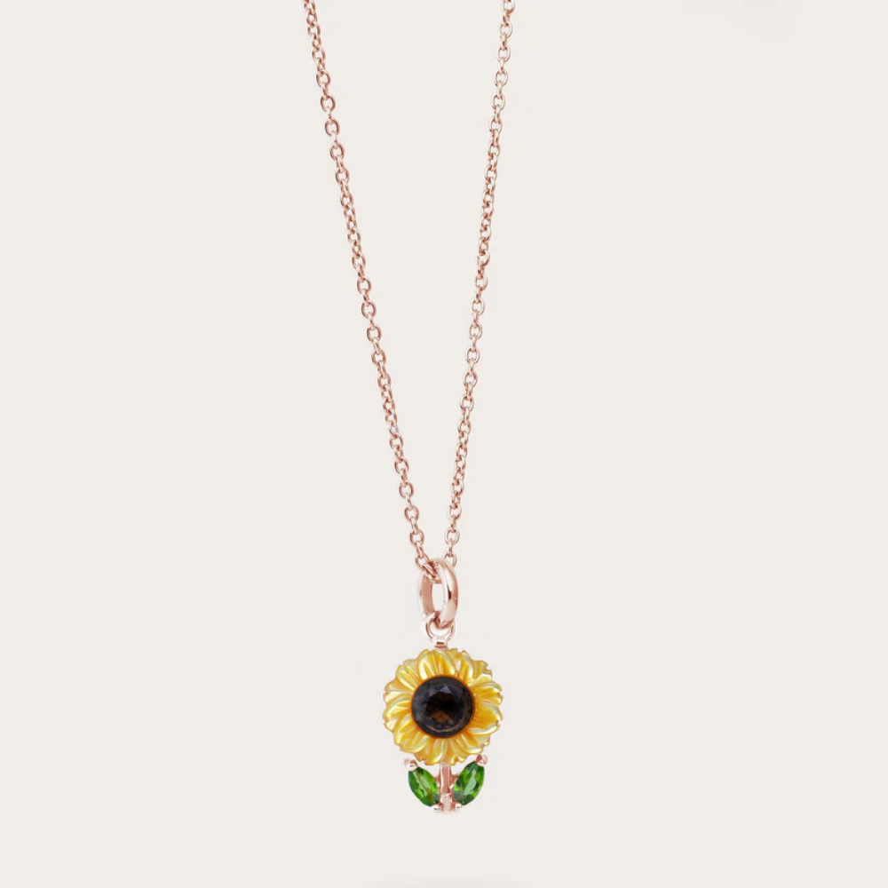 Carved Sunflower Crystal Pendant Necklace