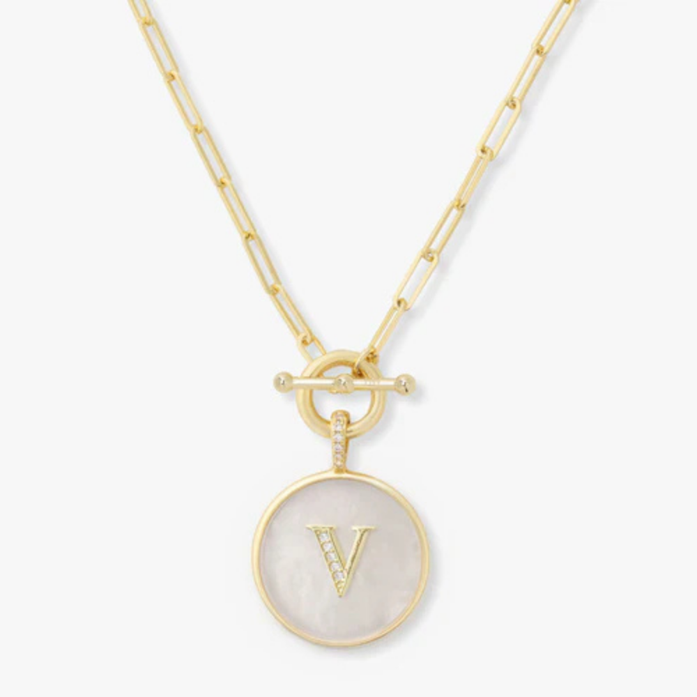 Initial Medallion Pendant Toggle Clasp Necklace