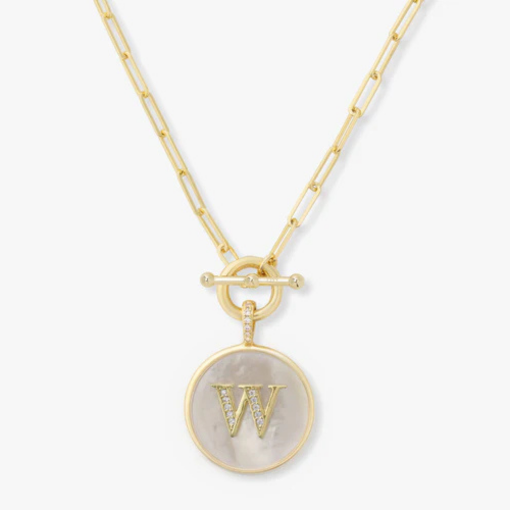 Initial Medallion Pendant Toggle Clasp Necklace