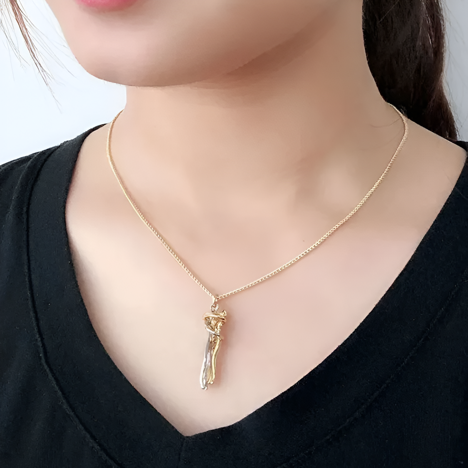 Gold Plated Artistic Embrace Pendant And Jewelry Gift For Women