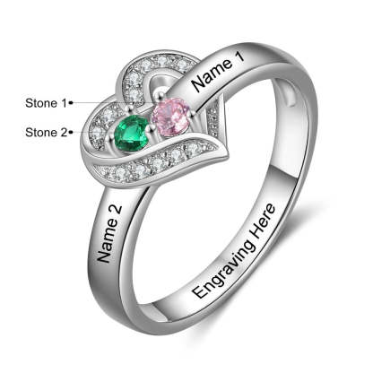 Sterling Silver Personalized 2 Names And Birthstones Engraved Ring-Florence Scovel