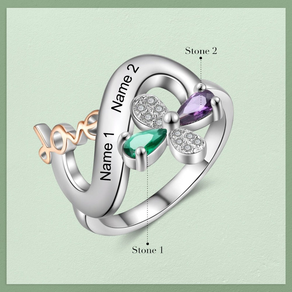 Personalized 2 Names And Stones Engraved Ring For Women-Florence Scovel