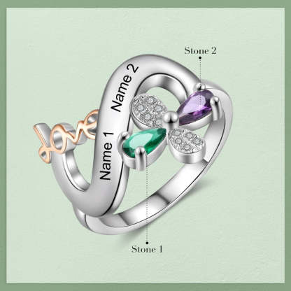 Personalized 2 Names And Stones Engraved Ring For Women-Florence Scovel