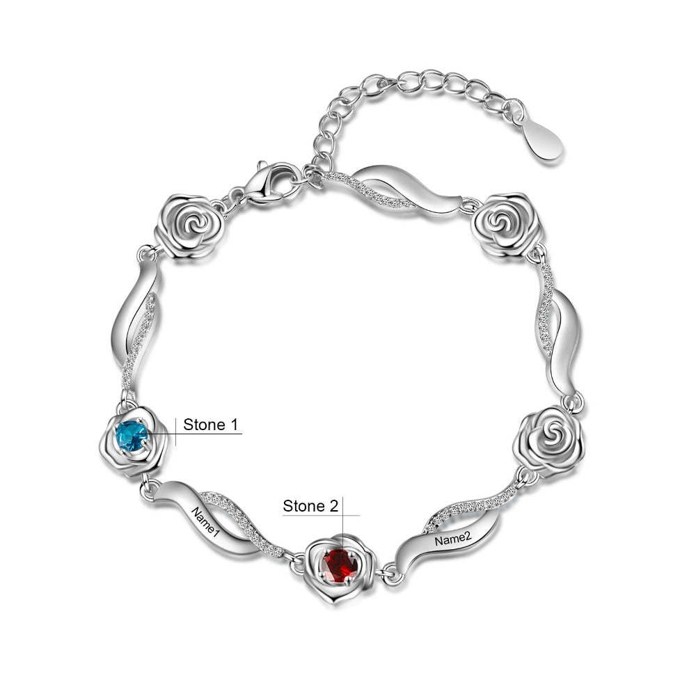 Personalized 2 Birthstones Flower Bracelets-Florence Scovel