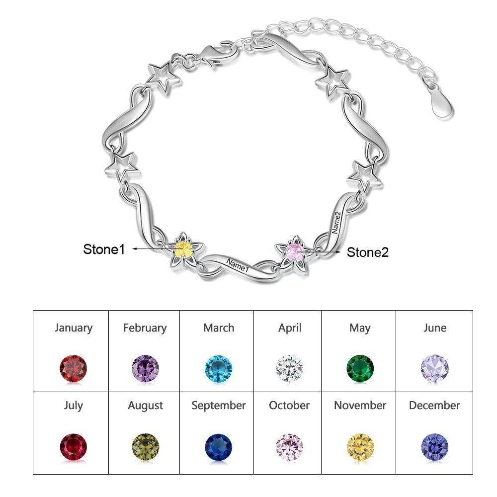 Personalized 2 Inlaid Birthstone Flower Bracelets For Women-Florence Scovel