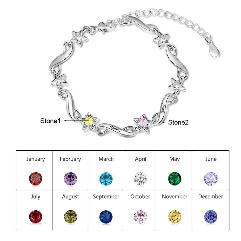 Personalized 2 Inlaid Birthstone Flower Bracelets For Women-Florence Scovel