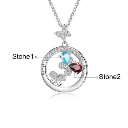 Personalized 2 Names And Stones Engraved Butterfly Necklace-Florence Scovel
