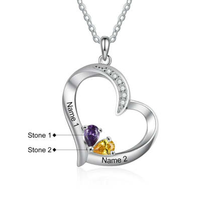 Personalized 2 Names And Birthstones Engraved Heart-Shaped Pendant-Florence Scovel