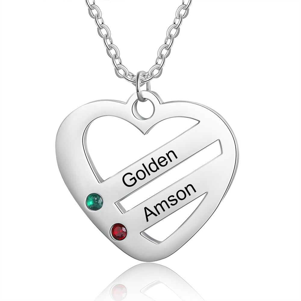 2 Names And 2 Stones Personalized Engraved Names Heart-Shaped Necklace-Florence Scovel
