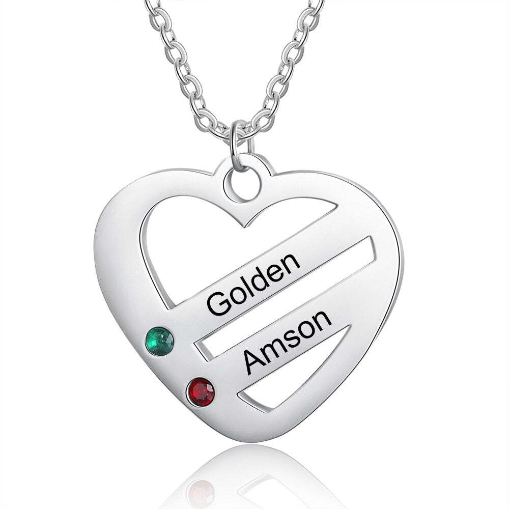 2 Names And 2 Stones Personalized Engraved Names Heart-Shaped Necklace-Florence Scovel