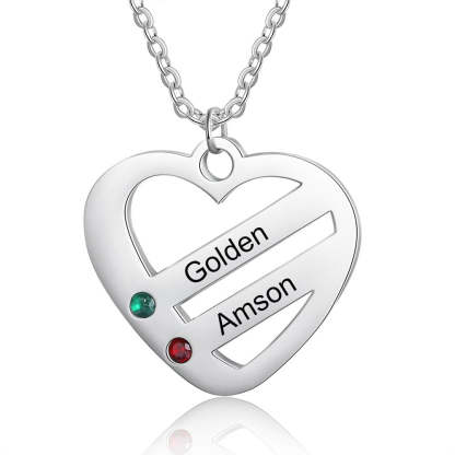 2 Names And 2 Stones Personalized Engraved Names Heart-Shaped Necklace-Florence Scovel