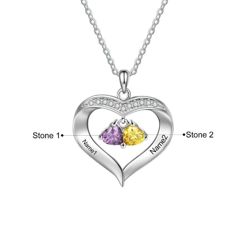 Personalized Heart-Shaped Necklace Of 2 Stones-Florence Scovel