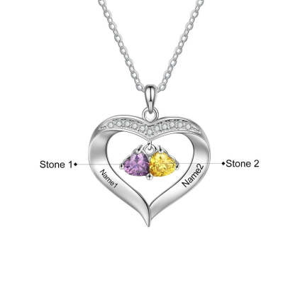 Personalized Heart-Shaped Necklace Of 2 Stones-Florence Scovel