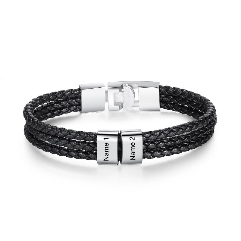 Personalized Engraved 2 Names Leather Beads Bracelet-Florence Scovel