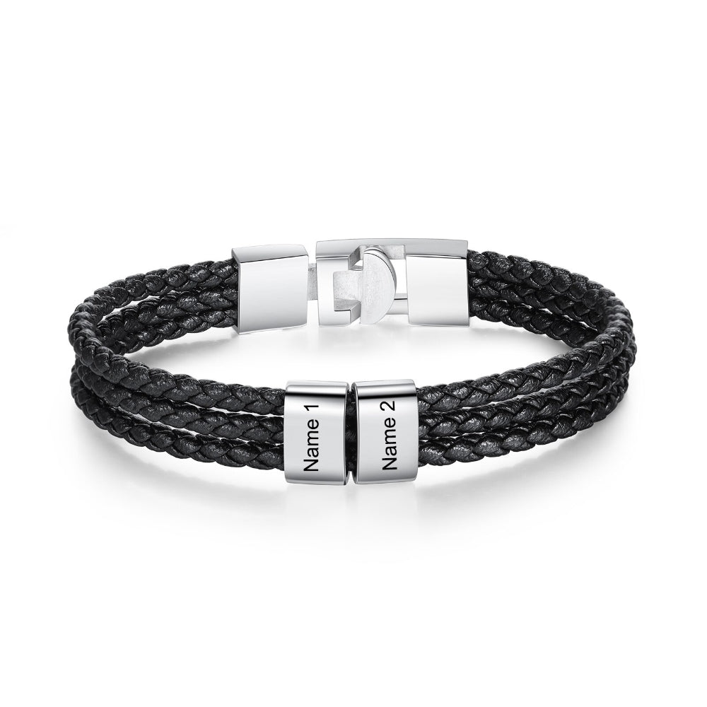 3 Layer Braided Leather Bracelets With 2 Name For Men-Florence Scovel