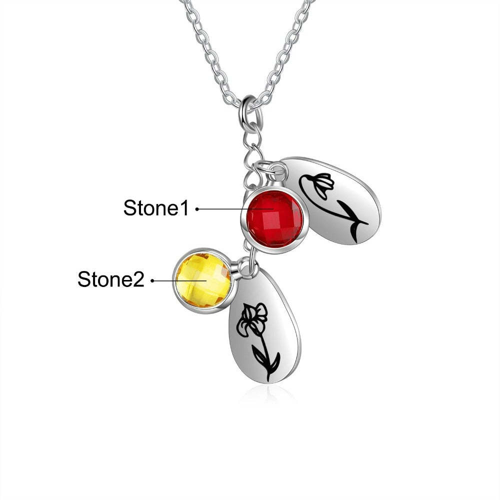 Personalized 2 Birthstones And Flowers Pendant-Florence Scovel