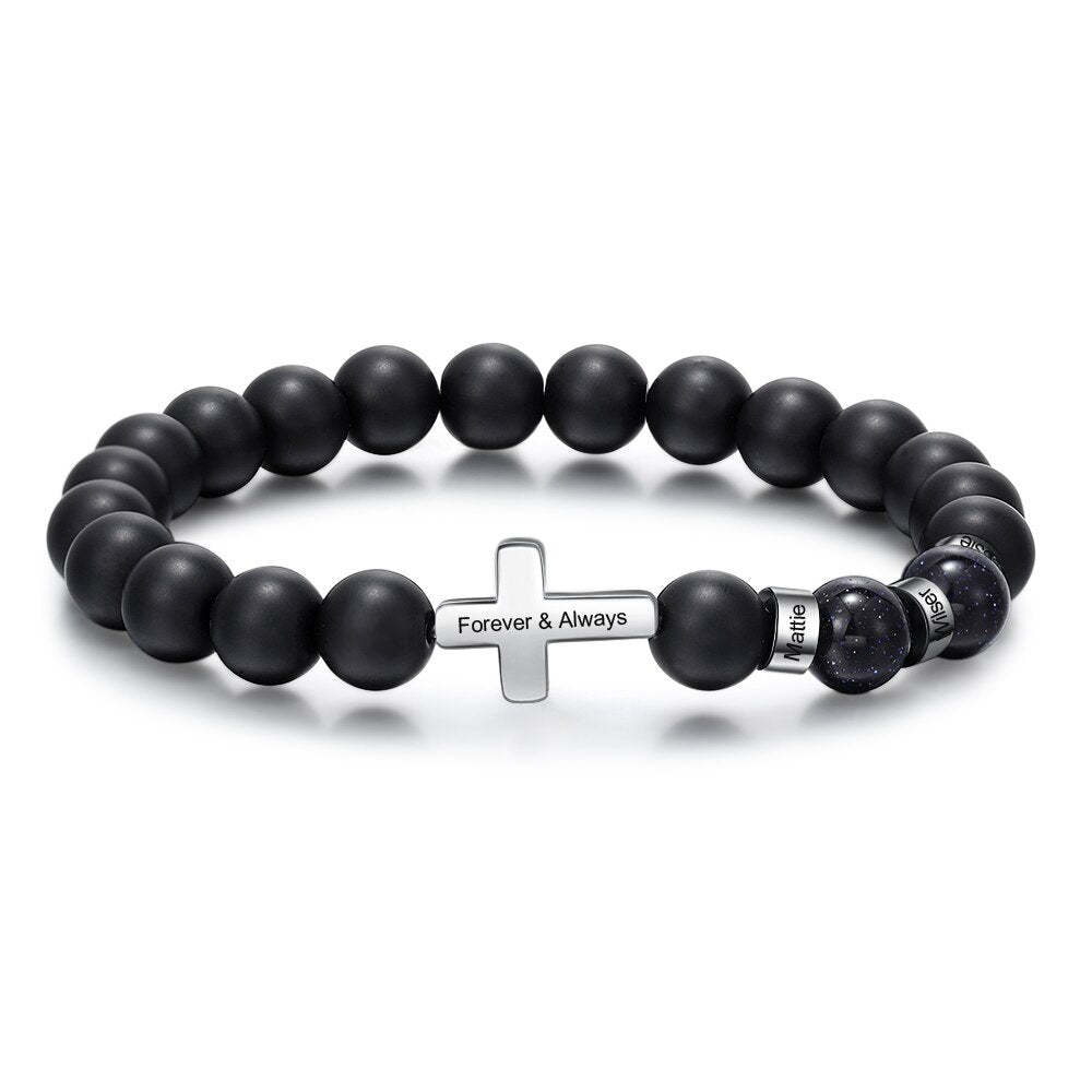 Personalized 3 Name Beaded Cross Bracelets For Men-Florence Scovel