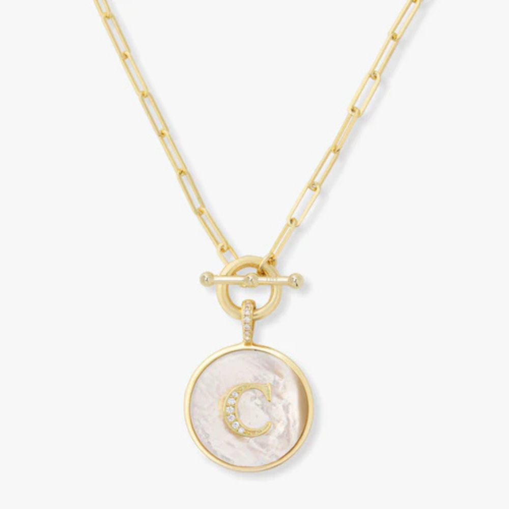 Initial Medallion Pendant Toggle Clasp Necklace