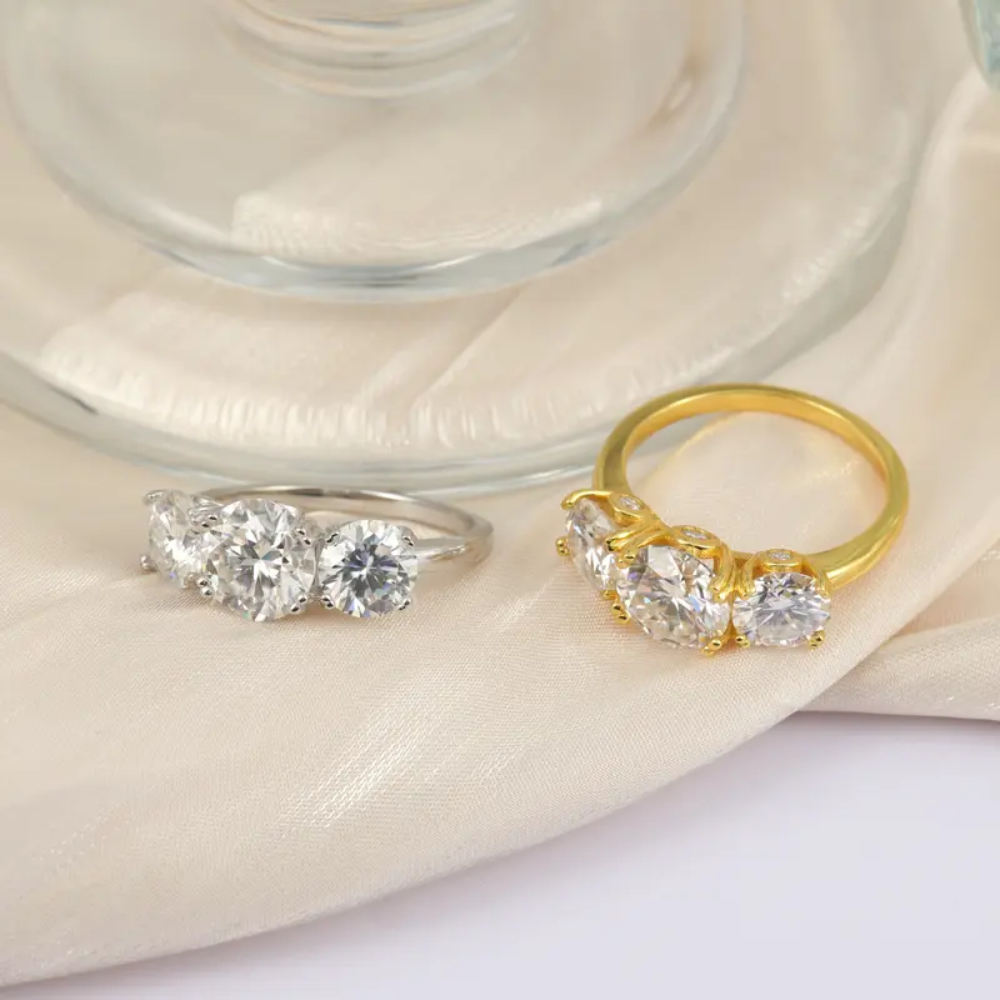 Moissanite 4ct Three Stone Prong Engagement Ring Copper Ring