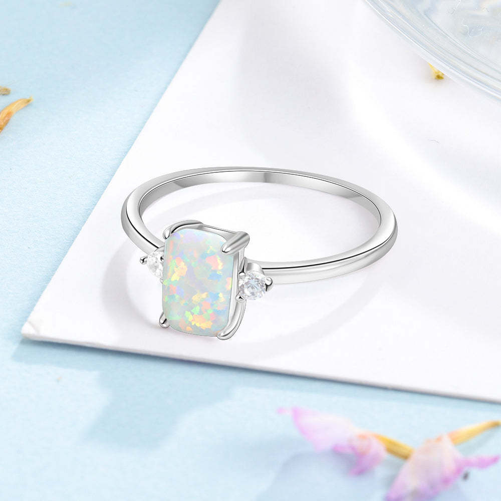 Sterling Silver White Opal Rectangular Ring-Florence Scovel