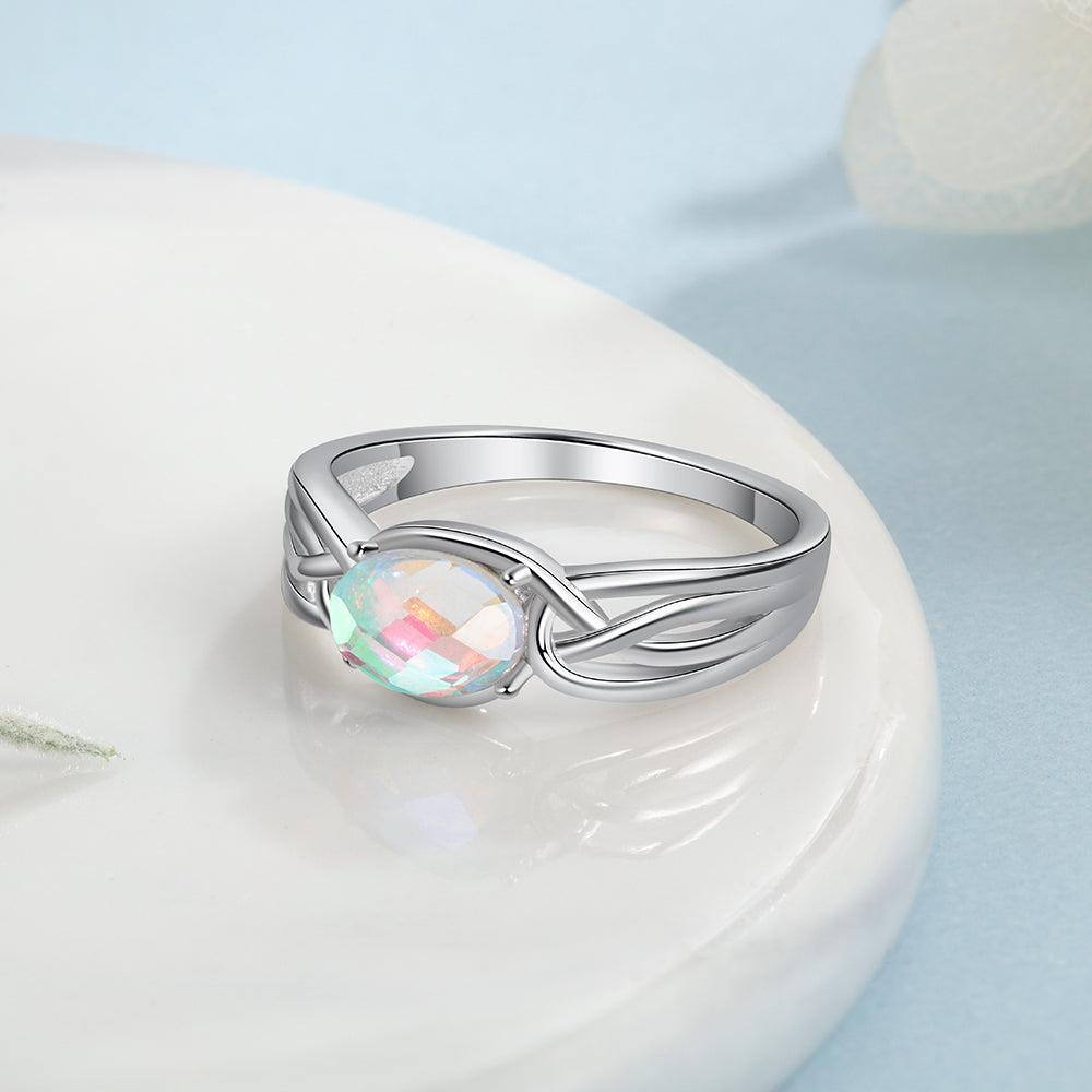 Sterling Silver Oval Rainbow Moonstone Rings-Florence Scovel