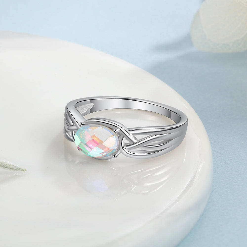 Sterling Silver Oval Rainbow Moonstone Rings-Florence Scovel