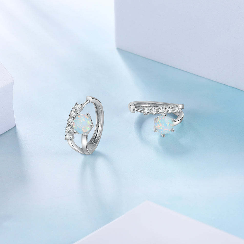 White Opal Hoop Earrings For Women-Florence Scovel