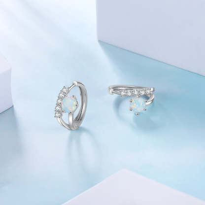 White Opal Hoop Earrings For Women-Florence Scovel