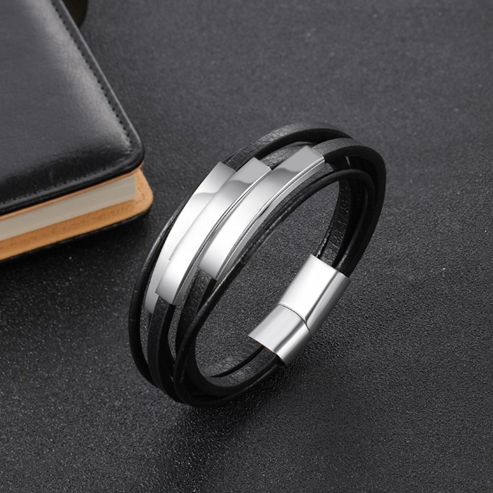 Stainless Steel Multilayer Leather Bracelet for Men-Florence Scovel