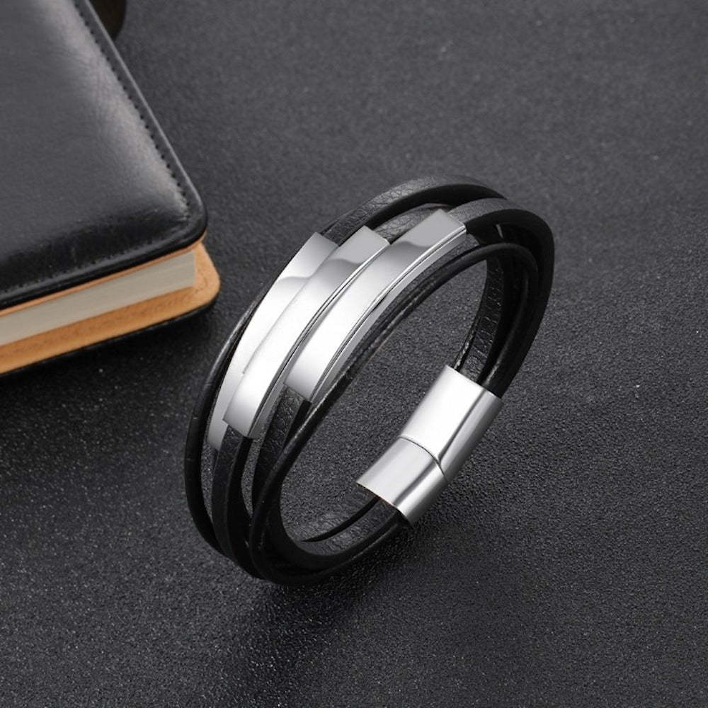 Stainless Steel Multilayer Leather Bracelet for Men-Florence Scovel