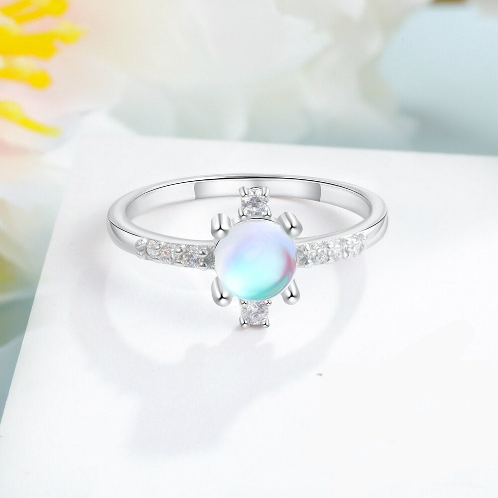 Sterling Silver Rainbow Moonstone Ring For Women-Florence Scovel