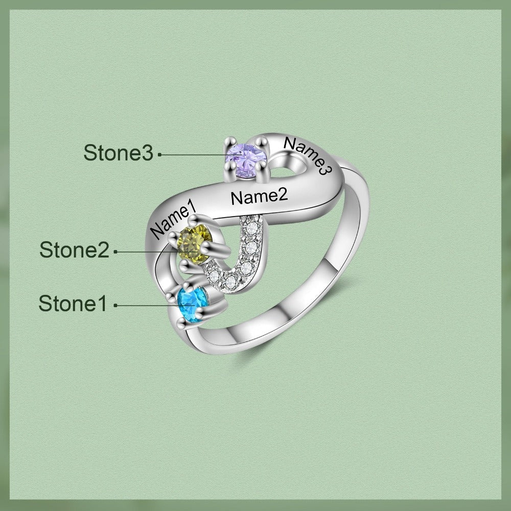 Personalized 3 Names And 3 Stones Infinity Rings For Women-Florence Scovel