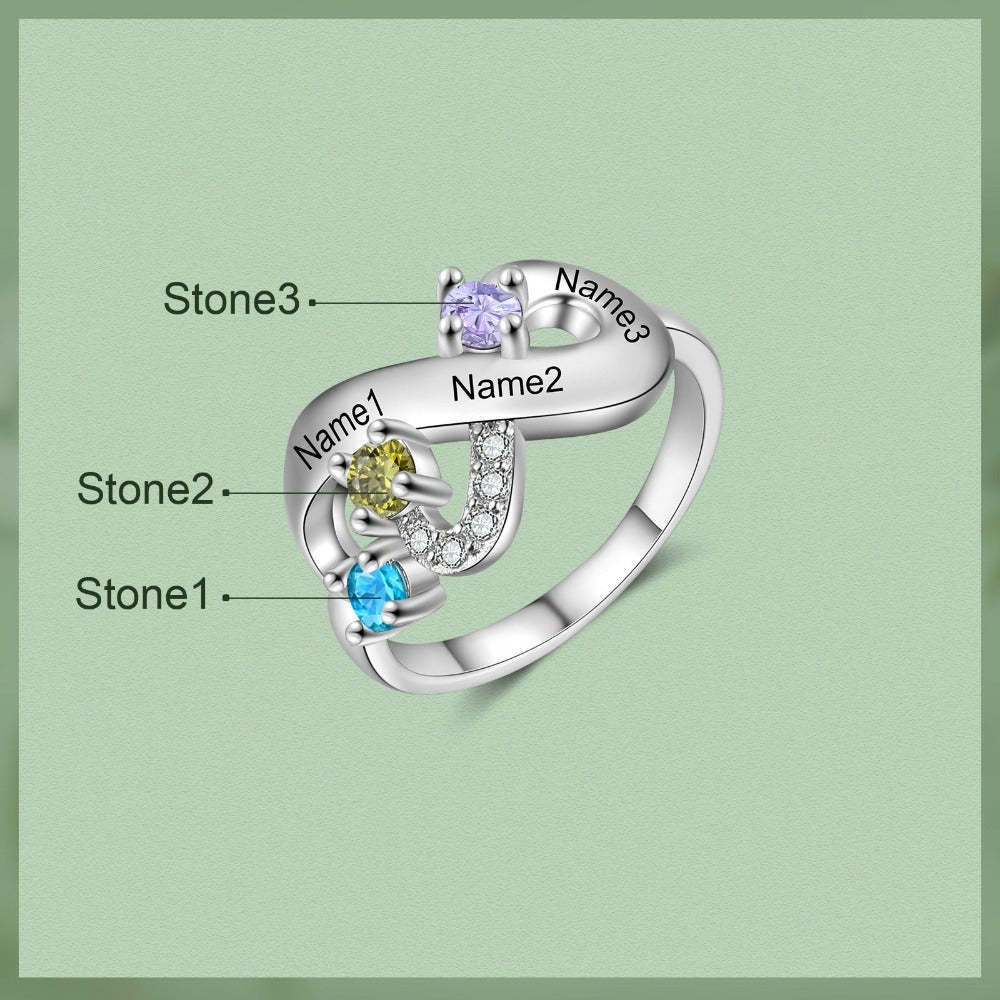 Personalized 3 Names And 3 Stones Infinity Rings For Women-Florence Scovel